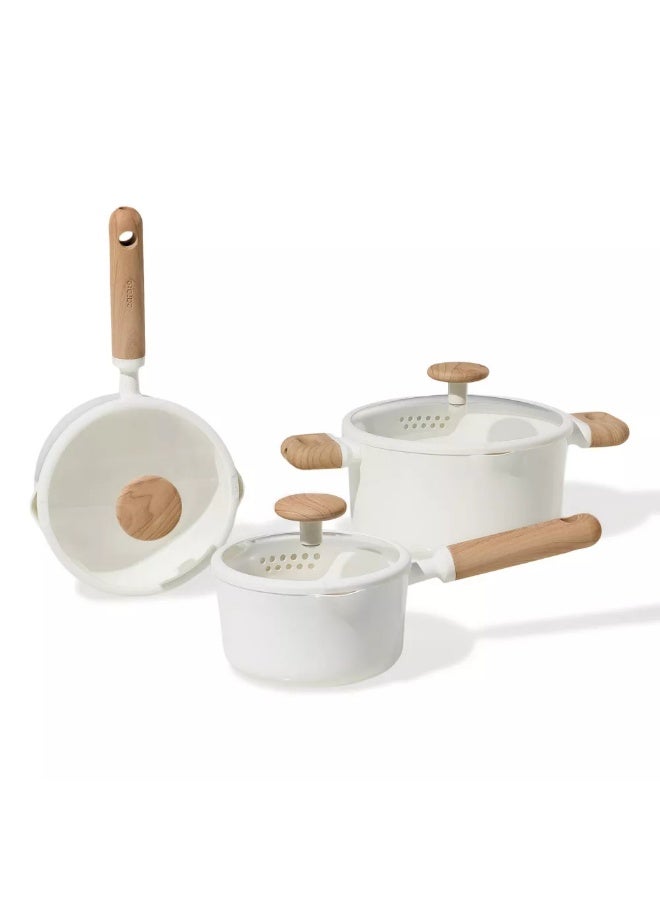 Carote 11-Piece Ceramic Nonstick Cookware Set, PFAS-Free Healthy Cooking Set, Dual-size Silicone Strainer Lids, Full-Spray Even-Heat Base, All Kitchen Stovetop Compatible, Dishwasher Safe (Cream) - Image 3